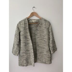 Eileen Fisher Natural Handlommed Cotton Furrows Round Neck Jacket S Art To Wear